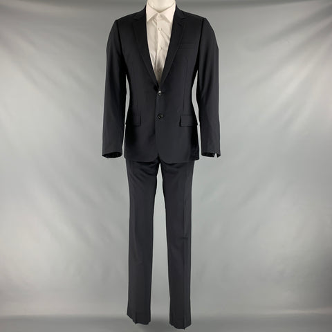 DIOR HOMME Size 38 Black Solid Wool Notch Lapel Suit