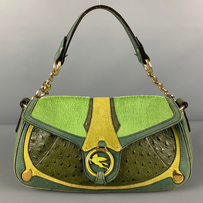 ETRO Green Mixed Leathers Top Handles Handbag