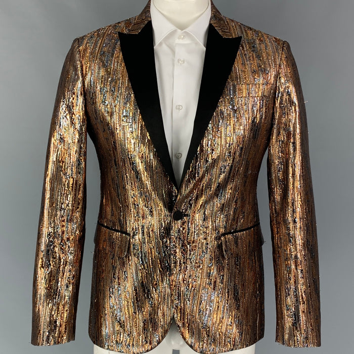 DSQUARED2 Size 42 Gold Silver Jacquard Polyester Viscose Sport Coat