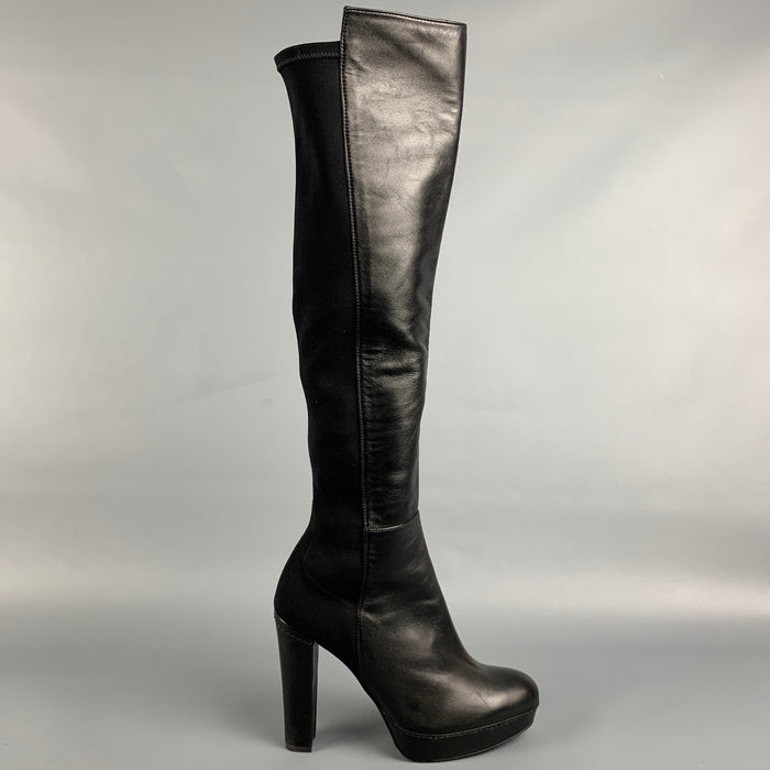 STUART WEITZMAN Size 7 Black Nylon Mixed Fabrics Pull On Boots