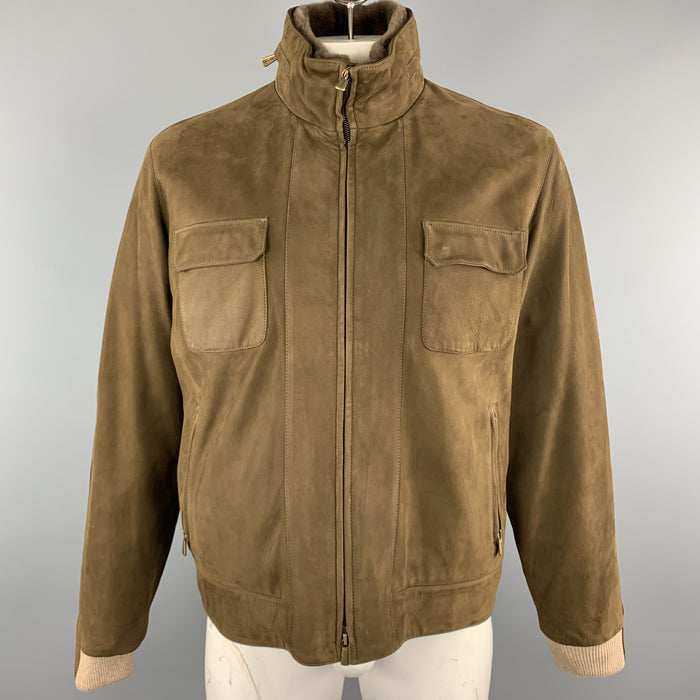LORO PIANA Size XL Brown Solid Cashmere Lining Zip Up Jacket
