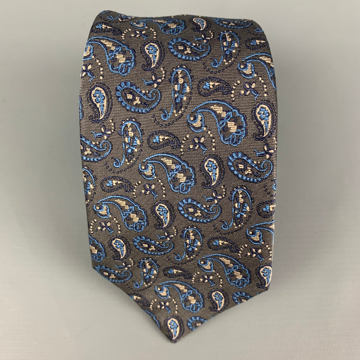 LOUIS VUITTON Grey Blue Paisley Silk Tie