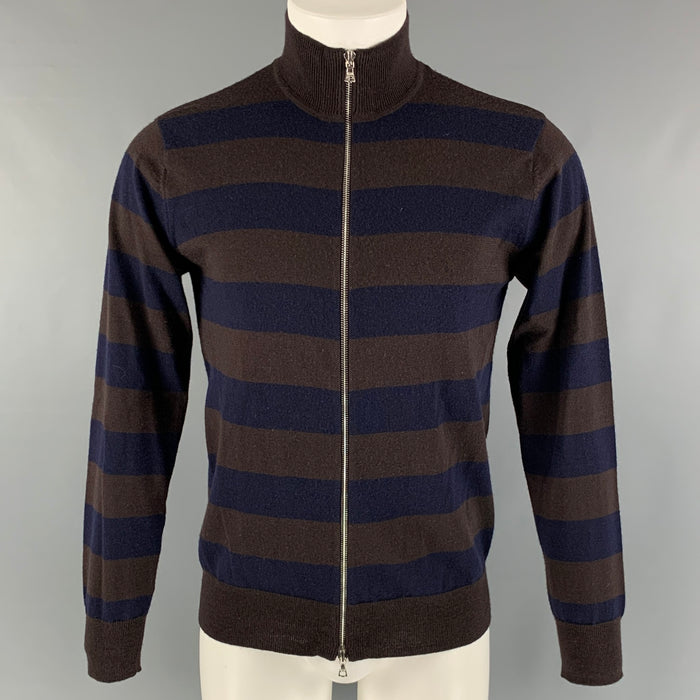 PAUL SMITH Cárdigan con cremallera de lana merino a rayas marrón marino talla M