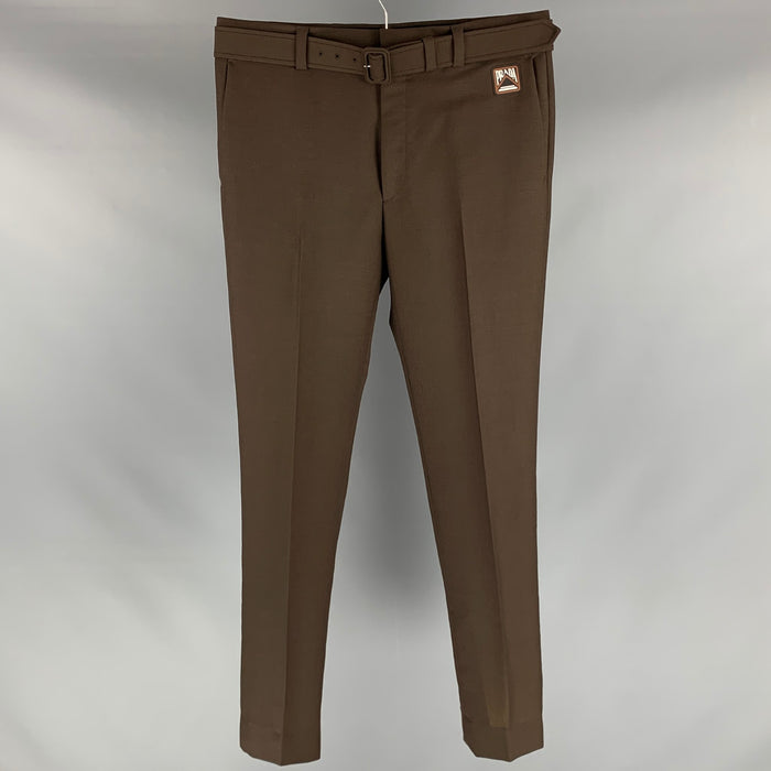 PRADA Size 34 Brown Solid Mohair / Wool Belted Dress Pants