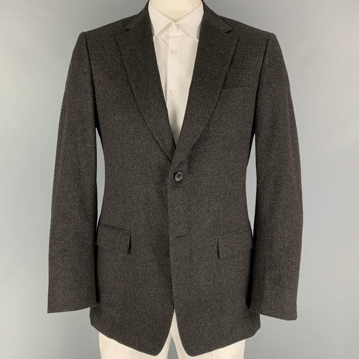 Z ZEGNA Size 40 Long Charcoal Grey Grid Wool Angora Sport Coat