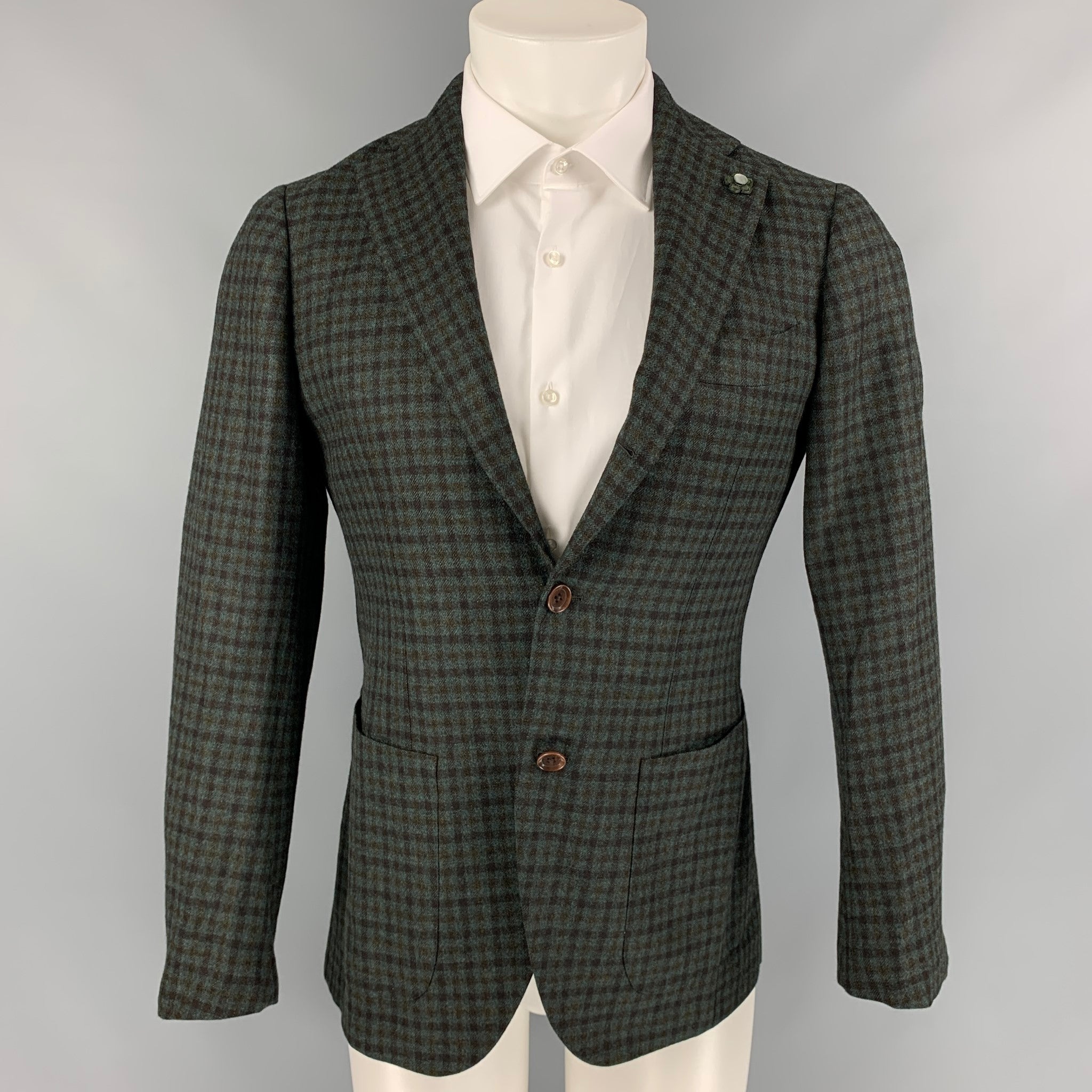 BRILLA Size 34 Blue & Brown Checkered Flannel Sport Coat – Sui