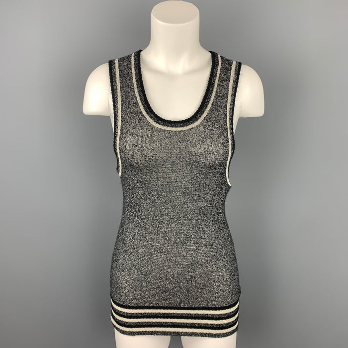 MARC JACOBS Top casual de mezcla de cachemira de punto texturizado en blanco y negro Talla S