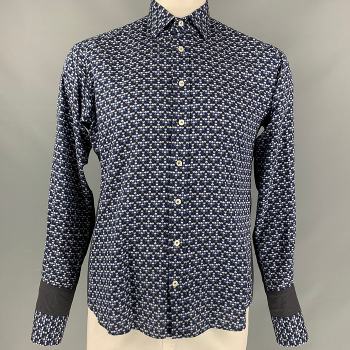 ETRO Size M Blue Gray Taupe Hearts Cotton Button Down Long Sleeve Shirt