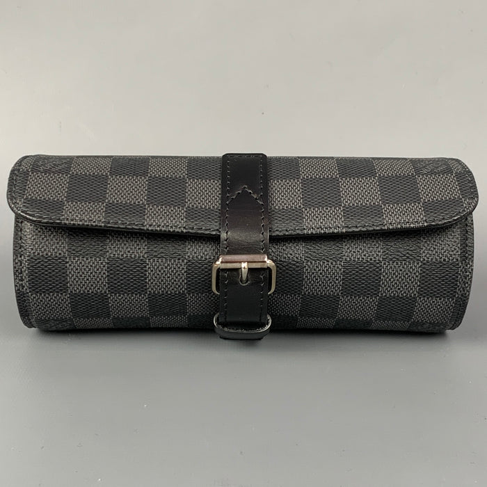 LOUIS VUITTON Black & Grey Damier Graphite Cated Canvas 3 Watch Case