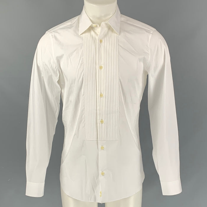 Z ZEGNA Size S White Solid Cotton Tuxedo Long Sleeve Shirt