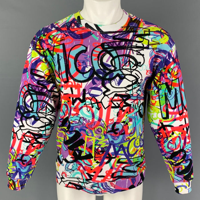 MCQ by ALEXANDER MCQUEEN Size XS White Multi-Color Graffiti Cotton Pullover