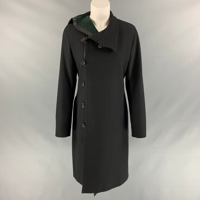 DIRK BIKKEMBERGS Size 6 Black Wool Blend Leather Ruffle Trim Coat