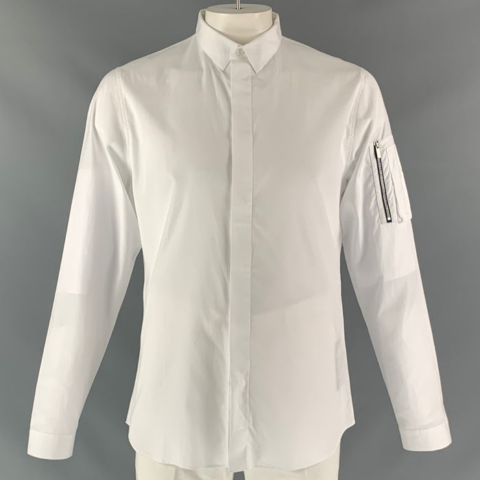 DIOR HOMME Size L White Solid Cotton Hidden Placket Long Sleeve Shirt