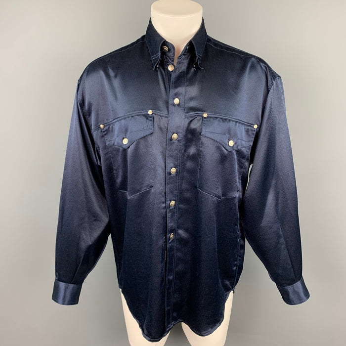 Vintage VERSACE JEANS COUTURE Size M Navy Polyester Long Sleeve Shirt