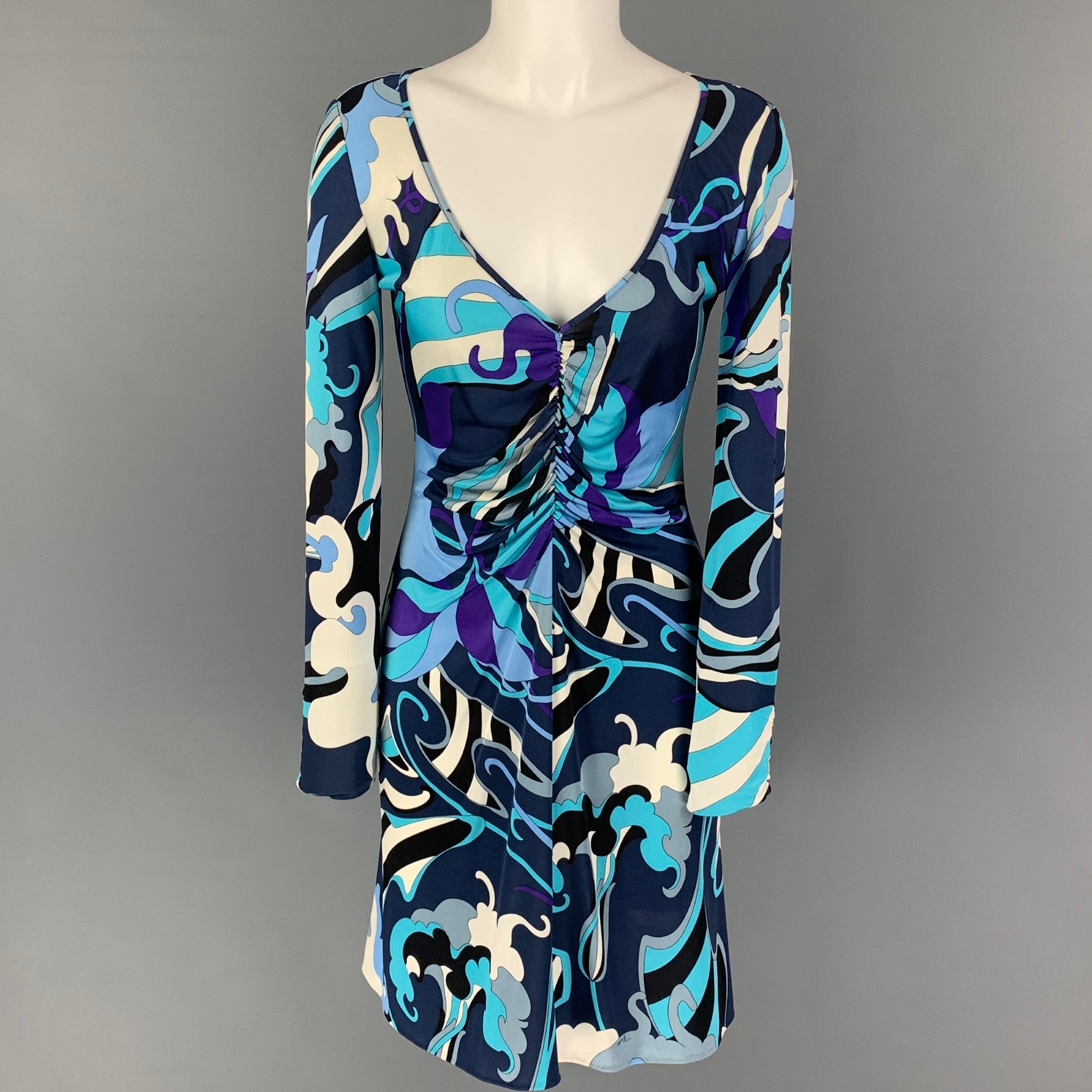 EMILIO PUCCI Size 8 Navy Purple Silk Abstract Ruched Dress – Sui Generis  Designer Consignment