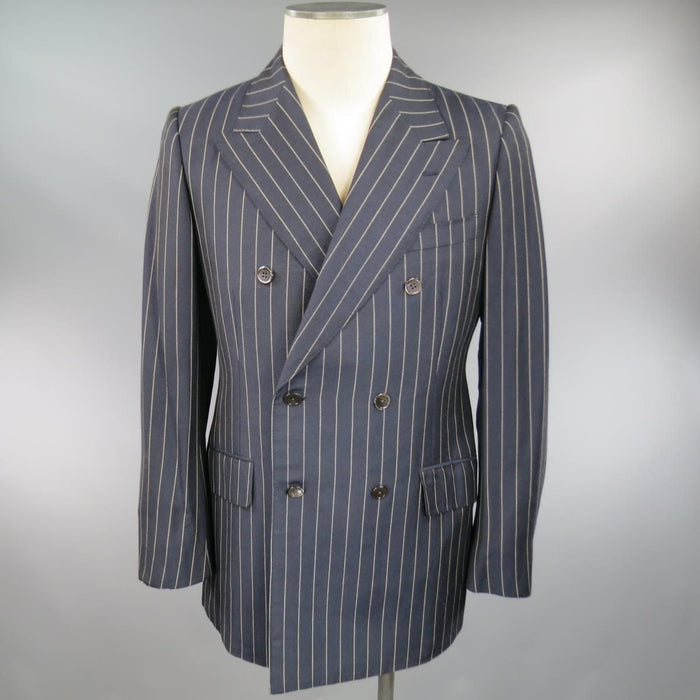 PRADA US 38 / IT 48 Navy Pinstripe Peak Lapel Double Breasted Sport Coat