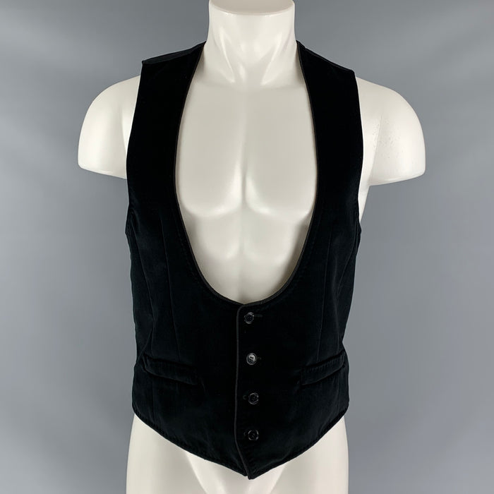 DOLCE & GABBANA Chaleco de algodón y seda con botones de terciopelo negro Talla 38