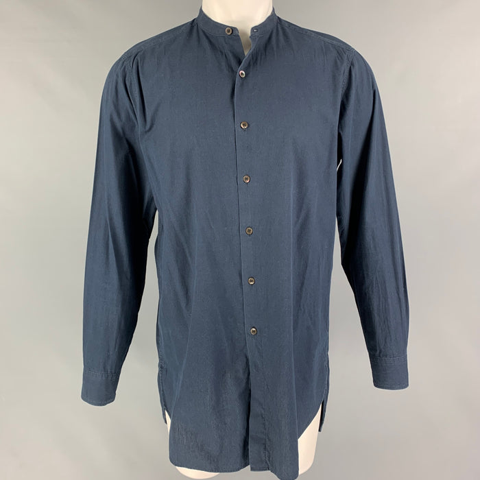 DRIES VAN NOTEN Size M Navy Brown Rhombus Cotton Long Sleeve Shirt