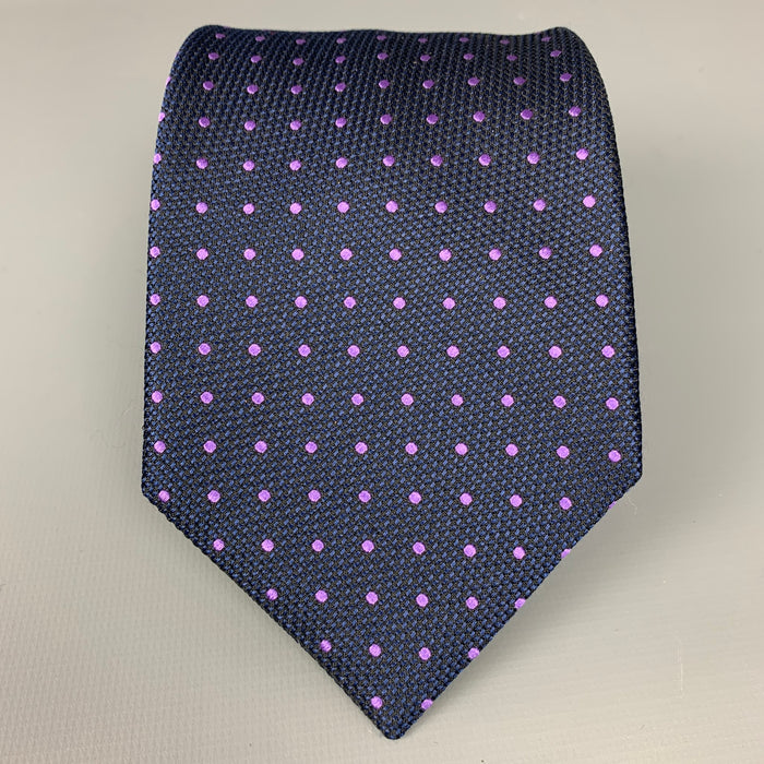 ERMENEGILDO ZEGNA Navy & Purple Dots Silk Tie