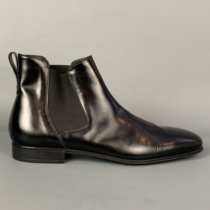 SALVATORE FERRAGAMO Size 11 Black Leather Pull On Chelsea Boots
