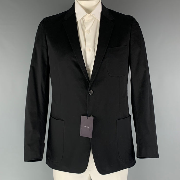 PRADA Size 46 Black Cotton Elastane Single breasted Sport Coat