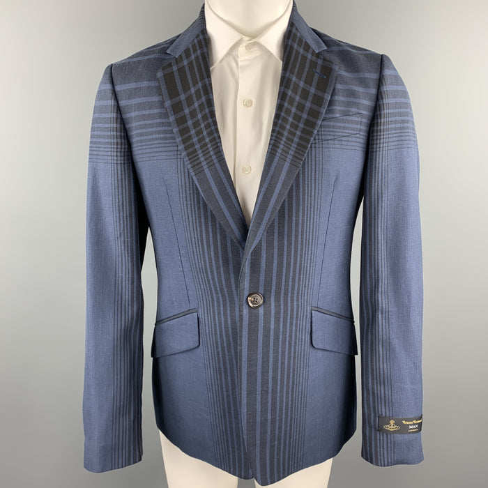 VIVIENNE WESTWOOD MAN James Size 40 Navy Plaid Wool Blend Notch Lapel Sport Coat