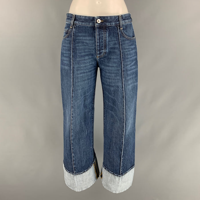 BOTTEGA VENETA Size 0 Blue Cotton Cropped Jeans