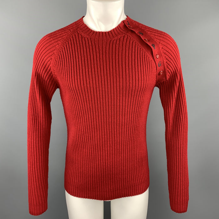 GAULTIER JEANS Size L Red Ribbed Knit Wool JSPG Button Sleeve Pullover