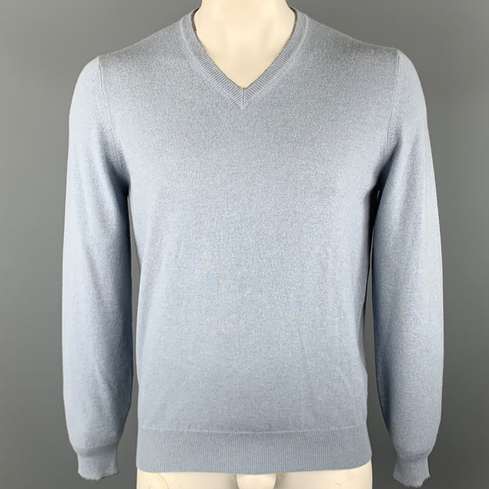 BRUNELLO CUCINELLI Size L Powder Blue Solid Cashmere V-Neck Pullover Sweater