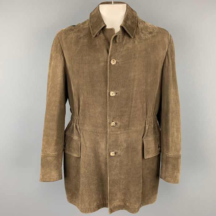 GIORGIO ARMANI Size 42 Taupe Textured Leather Jacket