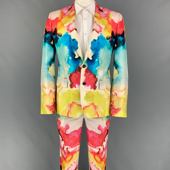 ALEXANDER MCQUEEN SS 20 Size 42 Multi-Color Print Wool Silk Notch Lapel Suit