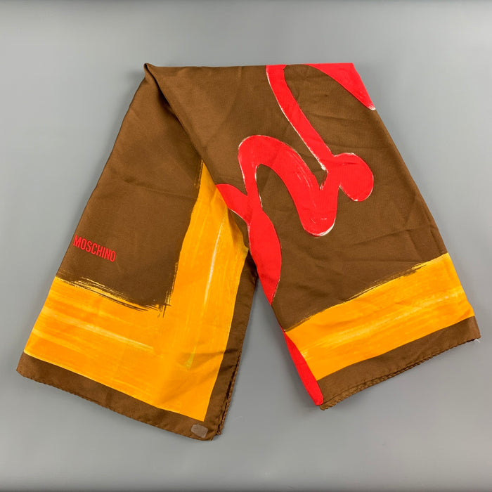 MOSCHINO Brown Gold FOULARDS Marbled Rayon Scarf