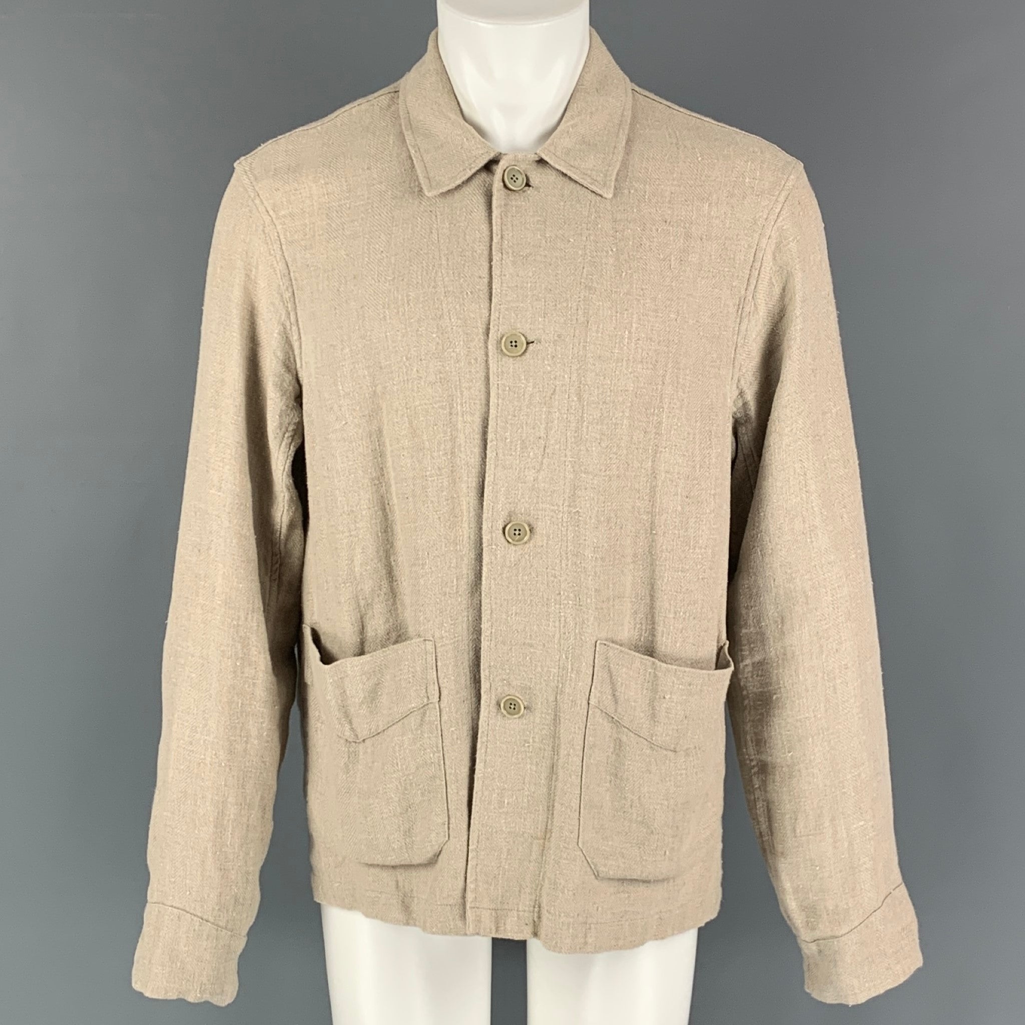 OUR LEGACY Size 36 Oatmeal Herringbone Linen Patch Pockets Jacket