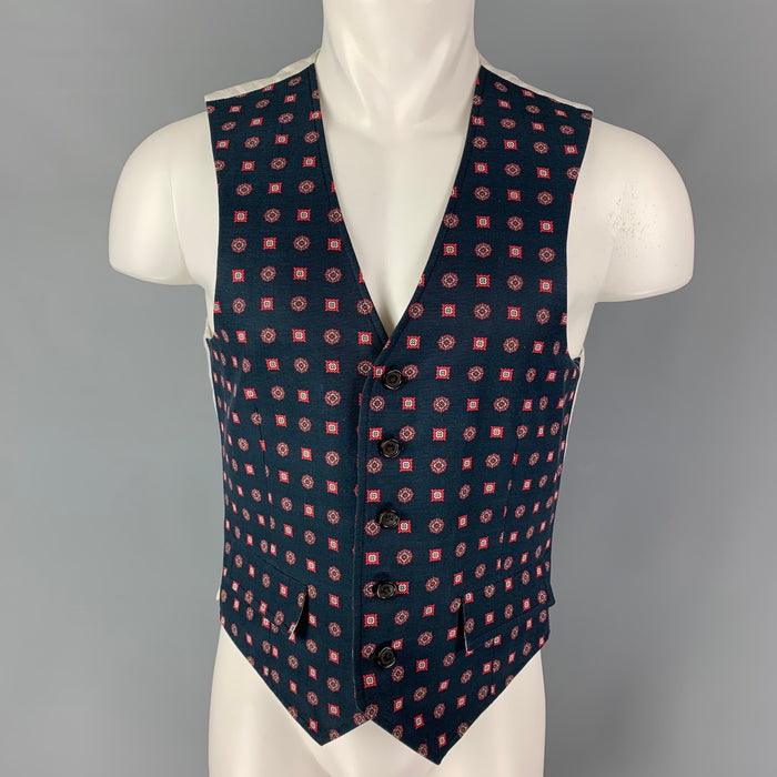 BLACK FLEECE Size 36 Navy Red Cotton Viscose Buttoned Vest