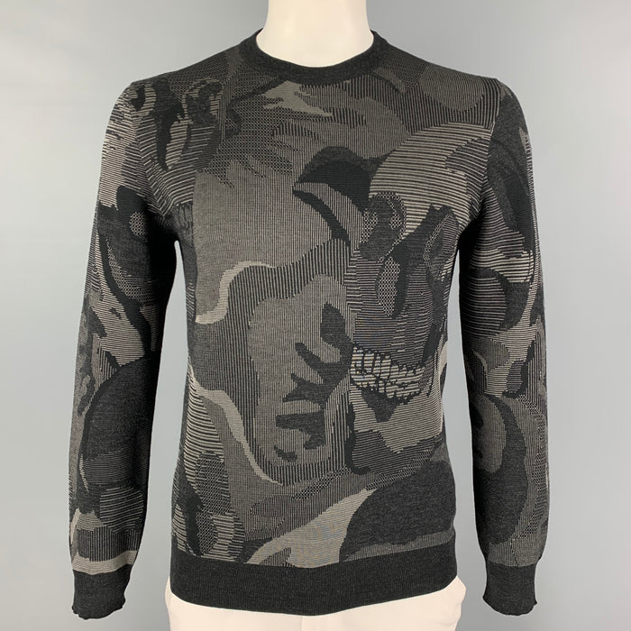 ALEXANDER MCQUEEN Size M Black Grey Knitted Wool Viscose Blend Pullover