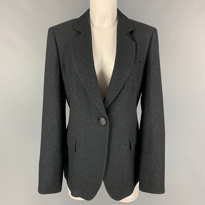 EMPORIO ARMANI Size 10 Black Blue Viscose Blend Jacket Blazer
