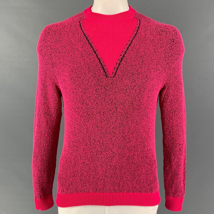 PAUL SMITH Talla L Jersey con cuello redondo en mezcla de poliamida texturizada rosa y negro