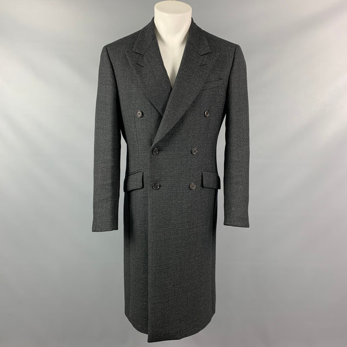 PRADA Size 38 Charcoal Pinstripe Wool Blend Peak Lapel Double Breasted Coat