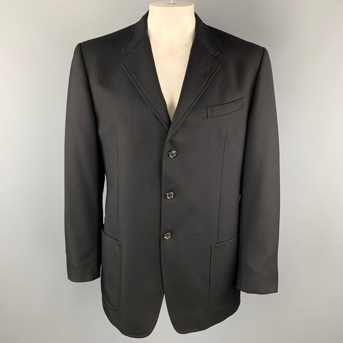 PRADA Size 46 Black Virgin Wool Notch Lapel Patch Pockets Coat