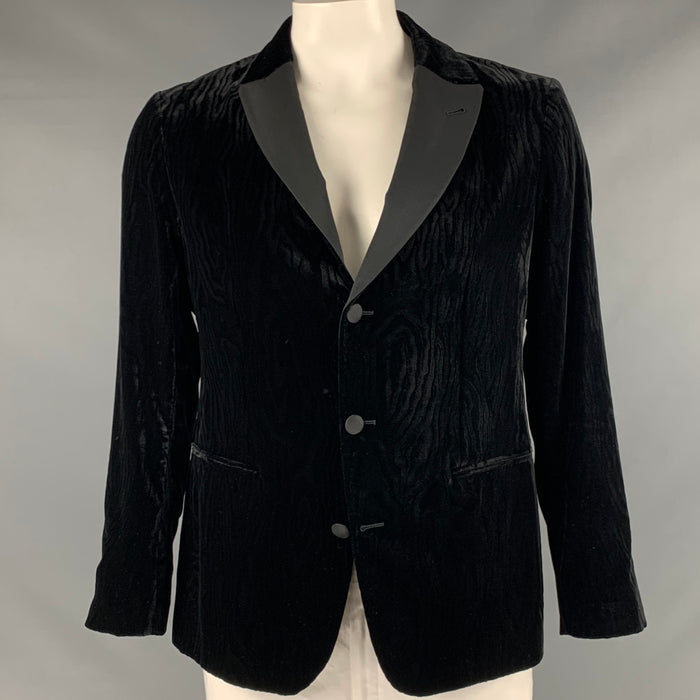 GIORGIO ARMANI Size 42 Black Velvet Viscose Blend Peak Lapel Sport Coat