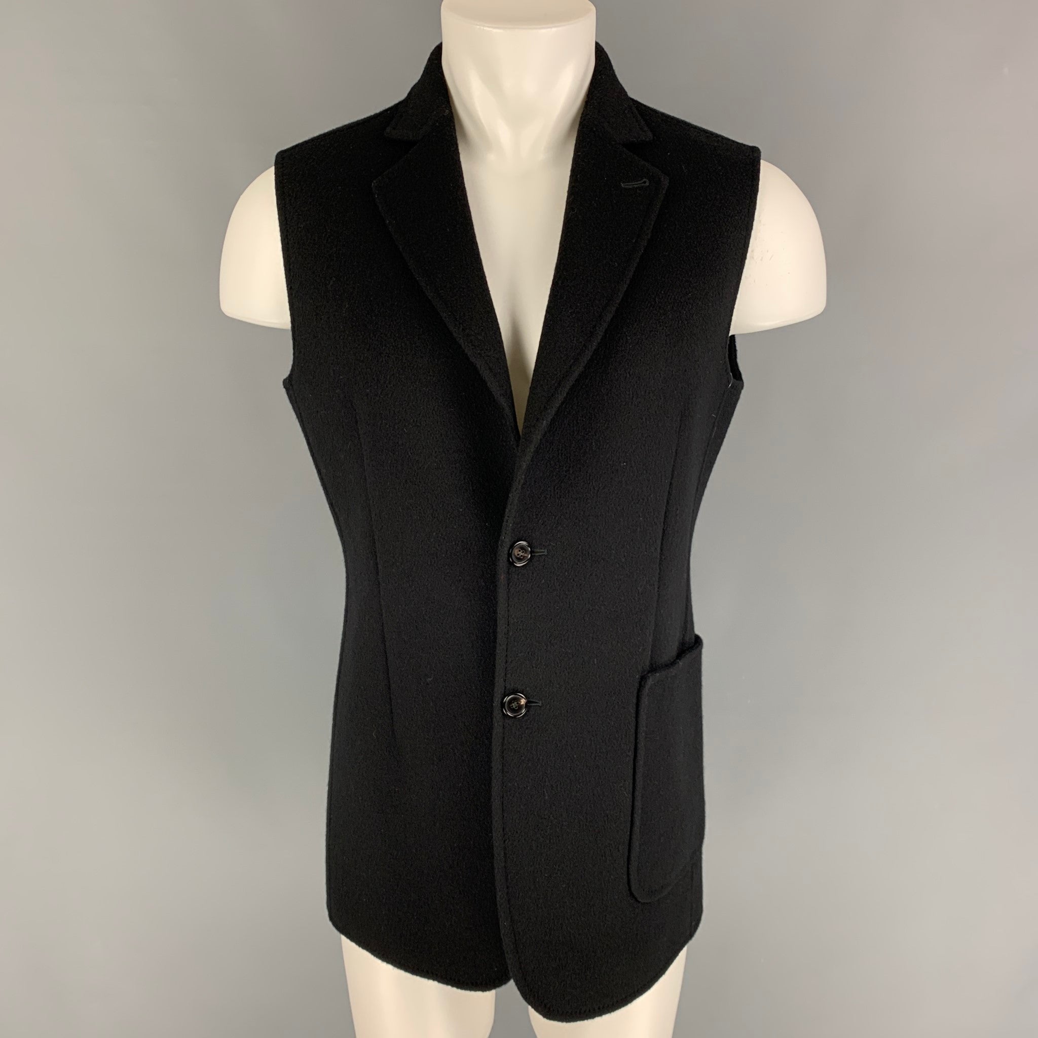 RAF SIMONS Size 40 Black Virgin Wool Notch Lapel Vest – Sui