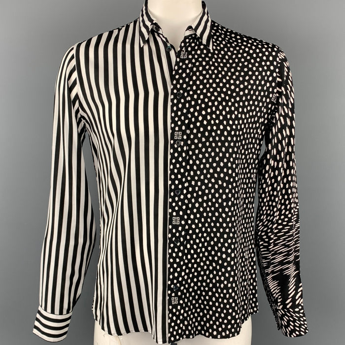 GIVENCHY F/W 19 Size M Black & White Mixed Print Viscose Button Up Long Sleeve Shirt