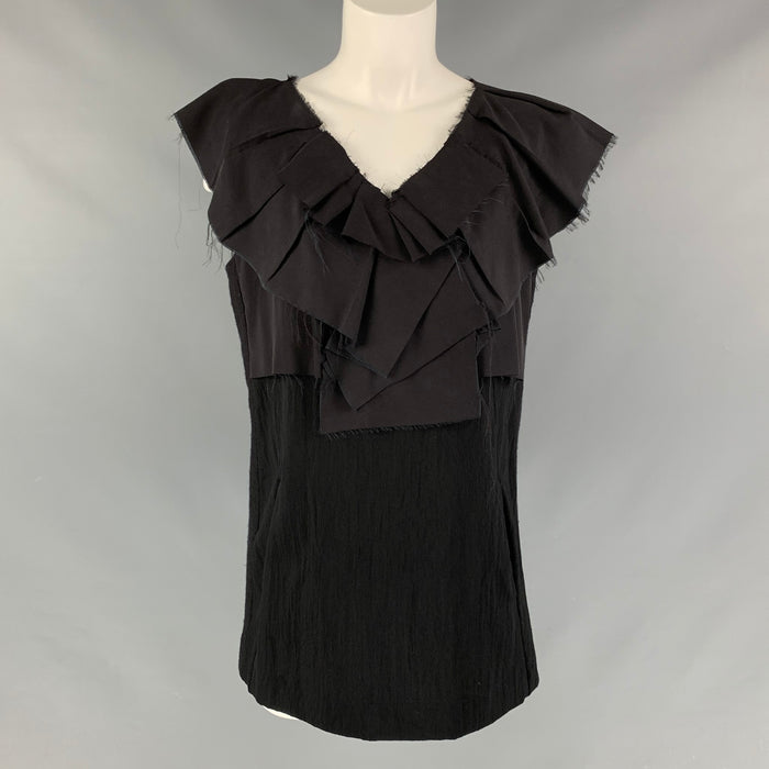 MARNI Size 8 Black Wool & Nylon Sleeveless Blouse