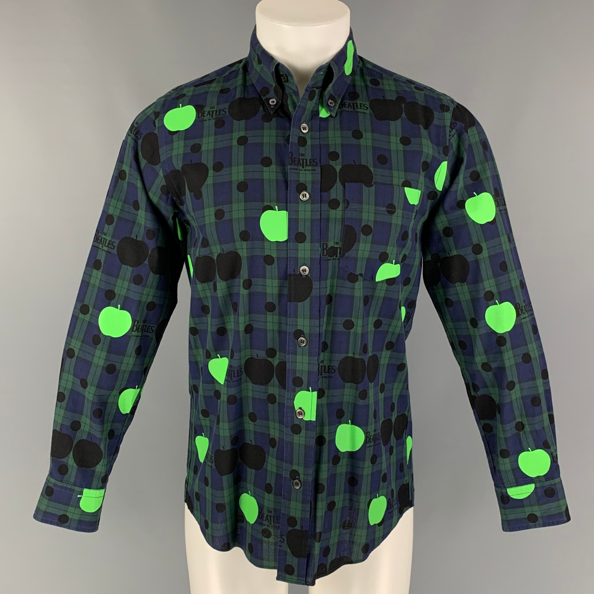 COMME des GARCONS x The Beatles Size M Navy Green Plaid Long Sleeve Shirt