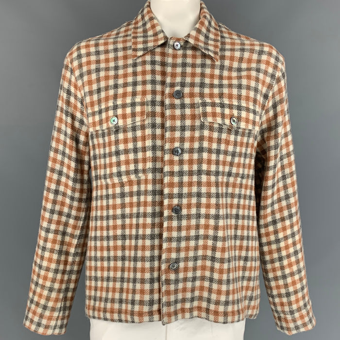 OUR LEGACY Size 42 Beige & Tan Checkered Alpaca / Wool Long Sleeve Shirt