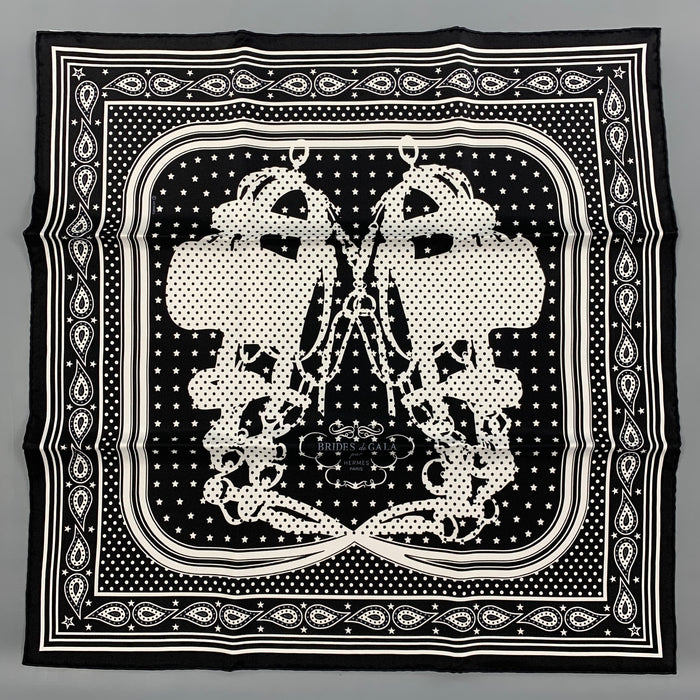 HERMES Brides de Gala Black White Silk Bandana Scarf