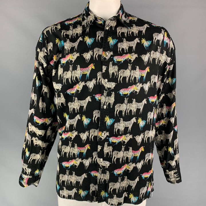 Vintage VERSACE JEANS COUTURE Size L Black & White Zebra Cotton Long Sleeve Shirt