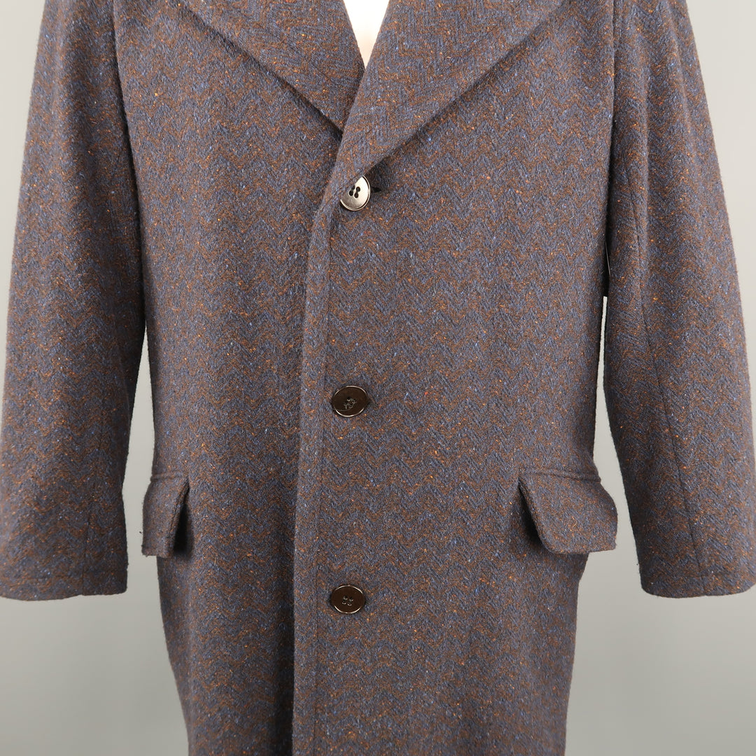FRANK LEDER Size M Navy & Brown Heather Wool Notch Lapel Oversized Coat