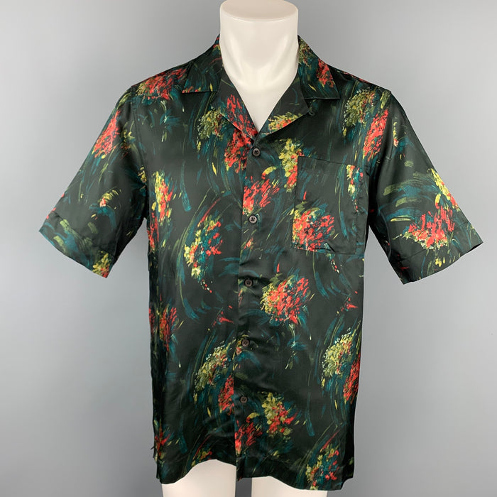 DRIES VAN NOTEN S/S 20 Size S Black & Red Print Viscose Camp Short Sleeve Shirt