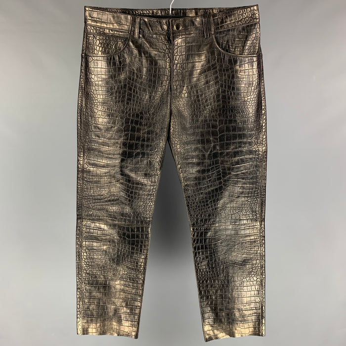 ROBERTO CAVALLI Size 38 Gunmetal Embossed Leather Casual Pants